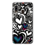 Samsung Galaxy A20 Black White Hearts Love Graffiti Hybrid Protective Phone Case Cover