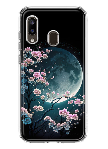 Samsung Galaxy A20 Kawaii Manga Pink Cherry Blossom Full Moon Hybrid Protective Phone Case Cover