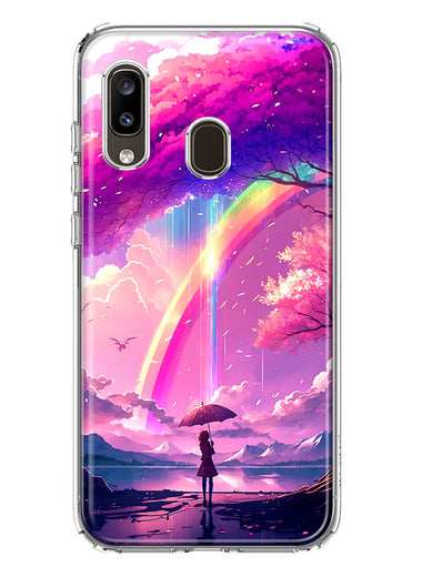 Samsung Galaxy A20 Kawaii Manga Pink Cherry Blossom Japanese Rainbow Girl Hybrid Protective Phone Case Cover