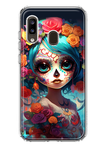 Samsung Galaxy A20 Halloween Spooky Colorful Day of the Dead Skull Girl Hybrid Protective Phone Case Cover