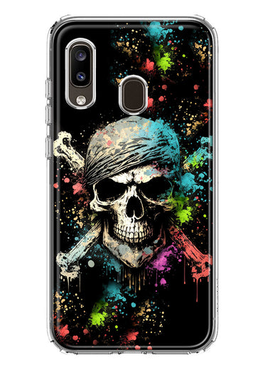Samsung Galaxy A20 Fantasy Paint Splash Pirate Skull Hybrid Protective Phone Case Cover
