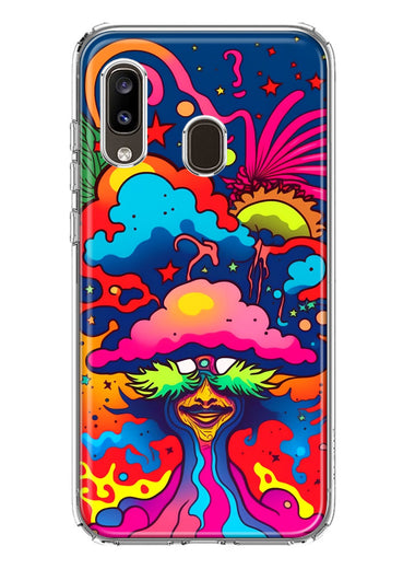 Samsung Galaxy A20 Neon Rainbow Psychedelic Trippy Hippie Bomb Star Dream Hybrid Protective Phone Case Cover