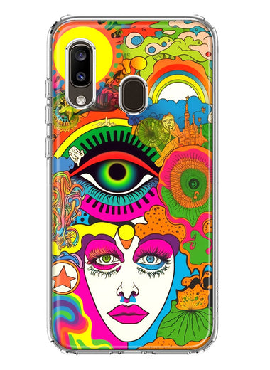 Samsung Galaxy A20 Neon Rainbow Psychedelic Trippy Hippie DaydreamHybrid Protective Phone Case Cover