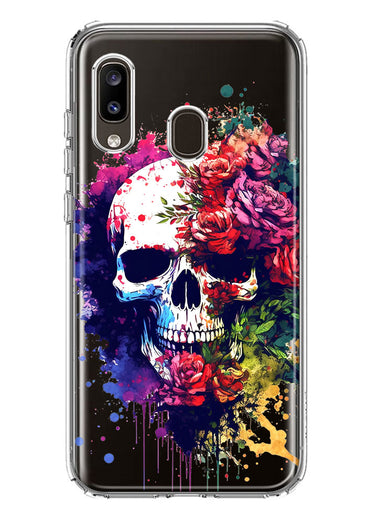 Samsung Galaxy A20 Fantasy Skull Red Purple Roses Hybrid Protective Phone Case Cover