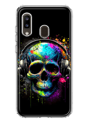 Samsung Galaxy A20 Fantasy Skull Headphone Colorful Pop Art Hybrid Protective Phone Case Cover