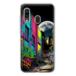 Samsung Galaxy A20 Urban City Full Moon Graffiti Painting Art Hybrid Protective Phone Case Cover