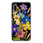 Samsung Galaxy A20 Blue Yellow Vintage Spring Wild Flowers Floral Hybrid Protective Phone Case Cover