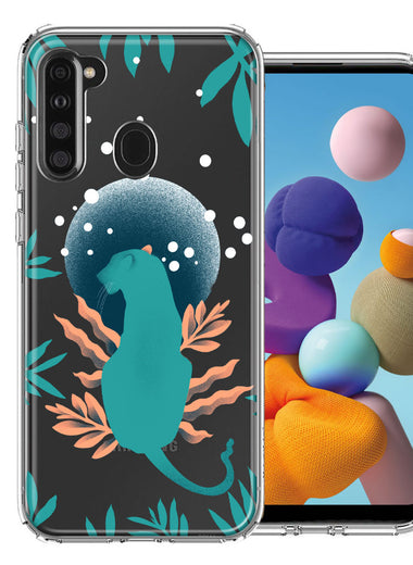 Samsung Galaxy A21 Moon Green Jaguar Design Double Layer Phone Case Cover