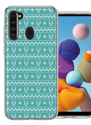 Samsung Galaxy A21 Teal Christmas Reindeer Pattern Design Double Layer Phone Case Cover