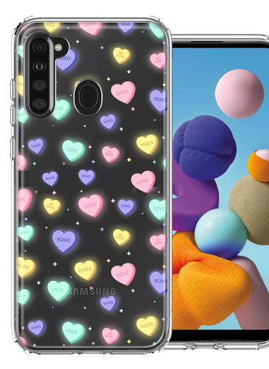 Samsung Galaxy A21 Valentine's Day Heart Candies Polkadots Design Double Layer Phone Case Cover