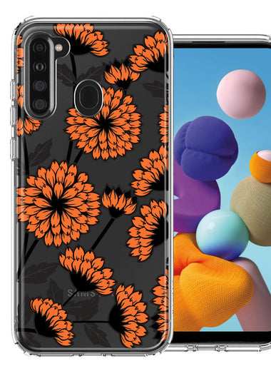 Samsung Galaxy A21 Orange Chrysanthemum Flowers Design Double Layer Phone Case Cover