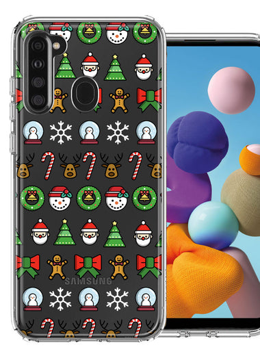 Samsung Galaxy A21 Classic Christmas Polka Dots Santa Snowman Reindeer Candy Cane Design Double Layer Phone Case Cover