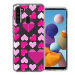 Samsung Galaxy A21 Pink Purple Origami Valentine's Day Polkadot Hearts Design Double Layer Phone Case Cover