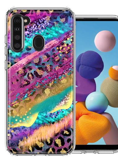 Samsung Galaxy A21 Leopard Paint Colorful Beautiful Abstract Milkyway Double Layer Phone Case Cover