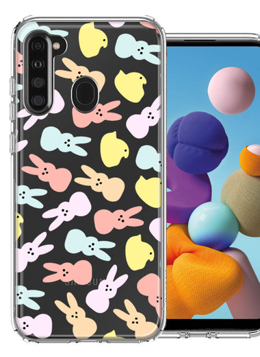 Samsung Galaxy A21 Pastel Easter Polkadots Bunny Chick Candies Double Layer Phone Case Cover