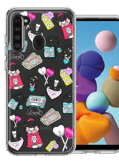 Samsung Galaxy A21 Valentine's Day Candy Feels like Love Hearts Double Layer Phone Case Cover