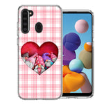 Samsung Galaxy A21 Valentine's Day Garden Gnomes Heart Love Pink Plaid Double Layer Phone Case Cover