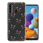 Samsung Galaxy A21 Black Cat Polkadots Design Double Layer Phone Case Cover