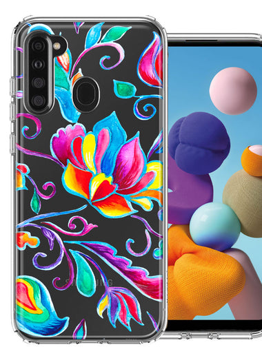 For Samsung Galaxy A21 Bright Colors Rainbow Water Lilly Floral Phone Case Cover