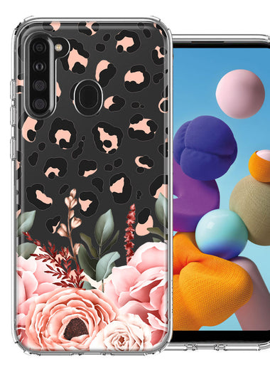 For Samsung Galaxy A21 Classy Blush Peach Peony Rose Flowers Leopard Phone Case Cover