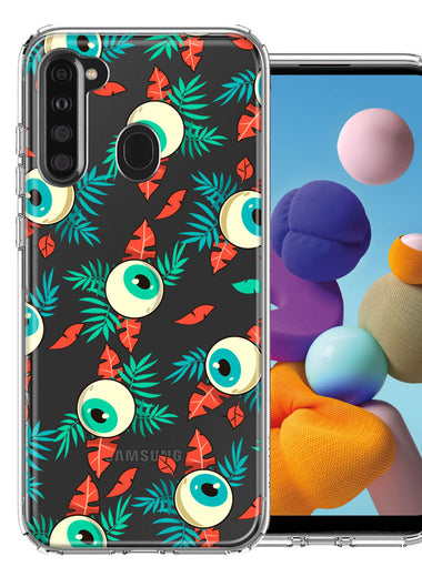 Samsung Galaxy A21 Halloween Creepy Tropical Eyeballs Design Double Layer Phone Case Cover