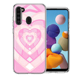 Samsung Galaxy A21 Pink Gem Hearts Design Double Layer Phone Case Cover