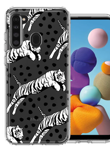 Samsung Galaxy A21 Tiger Polkadots Design Double Layer Phone Case Cover