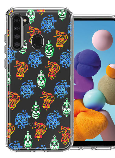 Samsung Galaxy A21 Snakes Skulls Roses Design Double Layer Phone Case Cover