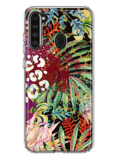 Samsung Galaxy A21 Leopard Tropical Flowers Vacation Dreams Hibiscus Floral Hybrid Protective Phone Case Cover