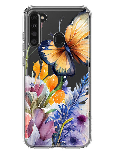 Samsung Galaxy A21 Spring Summer Flowers Butterfly Purple Blue Lilac Floral Hybrid Protective Phone Case Cover