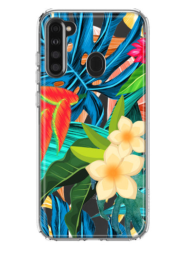 Samsung Galaxy A21 Blue Monstera Pothos Tropical Floral Summer Flowers Hybrid Protective Phone Case Cover