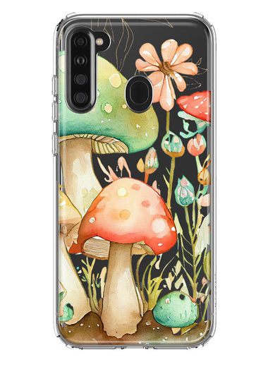 Samsung Galaxy A21 Fairytale Watercolor Mushrooms Pastel Spring Flowers Floral Hybrid Protective Phone Case Cover