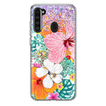 Samsung Galaxy A21 Hawaiian Vibes Hibiscus Flowers Monstera Vacation Summer Hybrid Protective Phone Case Cover