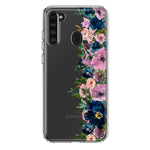 Samsung Galaxy A21 Navy Blue Summer Watercolor Floral Classic Purple Flowers Hybrid Protective Phone Case Cover