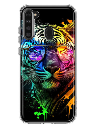 Samsung Galaxy A21 Neon Rainbow Swag Tiger Hybrid Protective Phone Case Cover