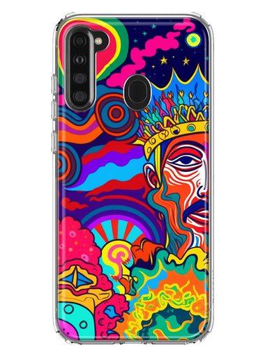Samsung Galaxy A21 Neon Rainbow Psychedelic Indie Hippie Indie King Hybrid Protective Phone Case Cover