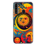 Samsung Galaxy A21 Neon Rainbow Psychedelic Indie Hippie Sun Moon Hybrid Protective Phone Case Cover