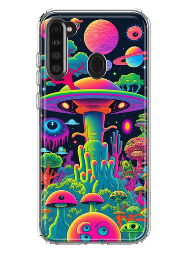 Samsung Galaxy A21 Neon Rainbow Psychedelic UFO Alien Planet Hybrid Protective Phone Case Cover