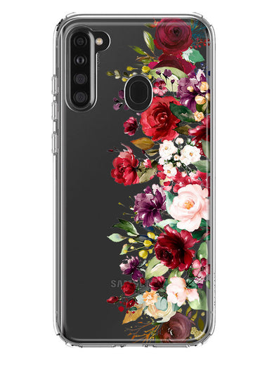 Samsung Galaxy A21 Red Summer Watercolor Floral Bouquets Ruby Flowers Hybrid Protective Phone Case Cover