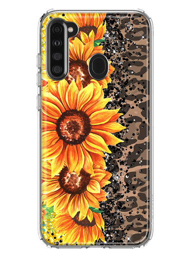 Samsung Galaxy A21 Yellow Summer Sunflowers Brown Leopard Honeycomb Hybrid Protective Phone Case Cover