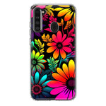 Samsung Galaxy A21 Neon Rainbow Glow Colorful Abstract Flowers Floral Hybrid Protective Phone Case Cover