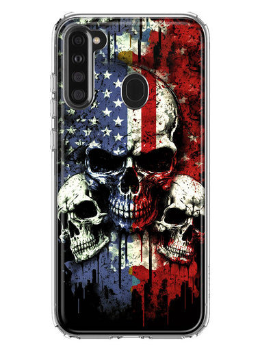 Samsung Galaxy A21 American USA Flag Skulls Blue Red Double Layer Phone Case Cover