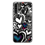 Samsung Galaxy A21 Black White Hearts Love Graffiti Hybrid Protective Phone Case Cover