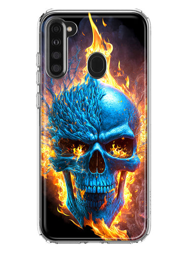 Samsung Galaxy A21 Blue Flaming Skull Burning Fire Double Layer Phone Case Cover