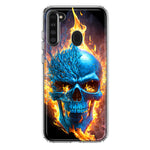 Samsung Galaxy A21 Blue Flaming Skull Burning Fire Double Layer Phone Case Cover