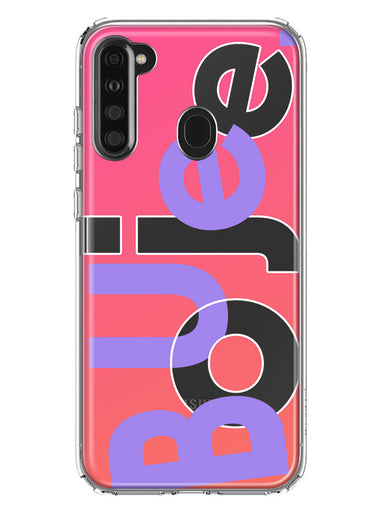 Samsung Galaxy A21 Pink Purple Clear Funny Text Quote Boujee Hybrid Protective Phone Case Cover