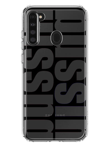 Samsung Galaxy A21 Black Clear Funny Text Quote Bussin Hybrid Protective Phone Case Cover