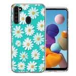Samsung Galaxy A21 Turquoise Teal White Daisies Cute Daisy Polka Dots Double Layer Phone Case Cover