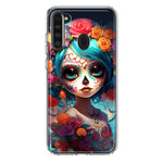Samsung Galaxy A21 Halloween Spooky Colorful Day of the Dead Skull Girl Hybrid Protective Phone Case Cover