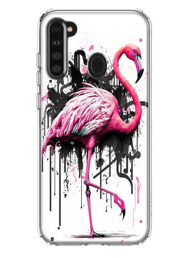 Samsung Galaxy A21 Pink Flamingo Painting Graffiti Hybrid Protective Phone Case Cover